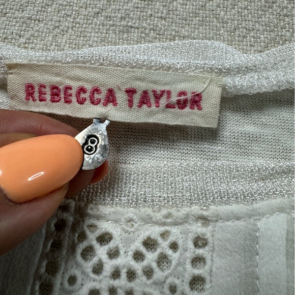 Rebecca Taylor Novelty Broderie Anglais‎ White Linen Tee 8 - Picture 5 of 6